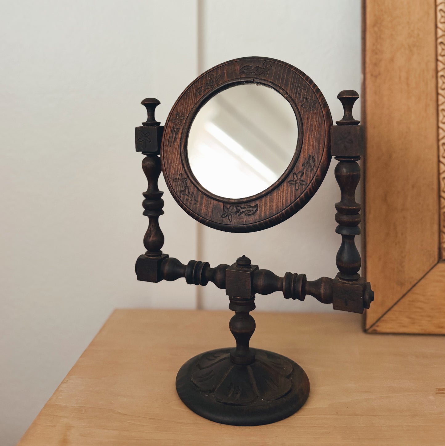Folk Art Standing Wood Mirror