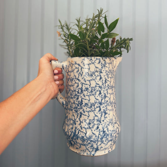 Blue and White Spongeware Pitcher