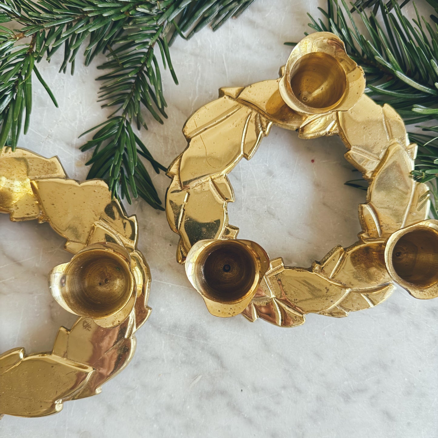 Pair of Brass Wreath Candle Holders