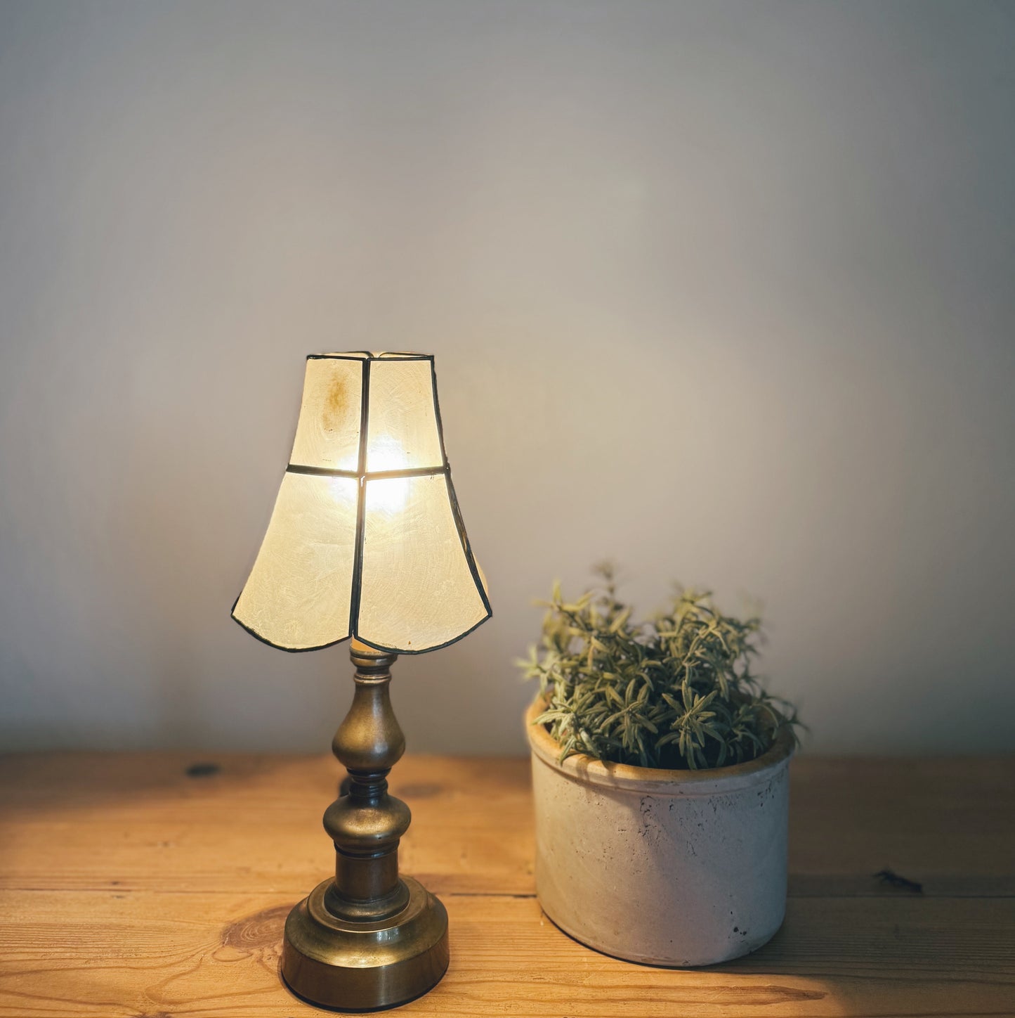 Small Vintage Brass Lamp and Capiz Shell Shade
