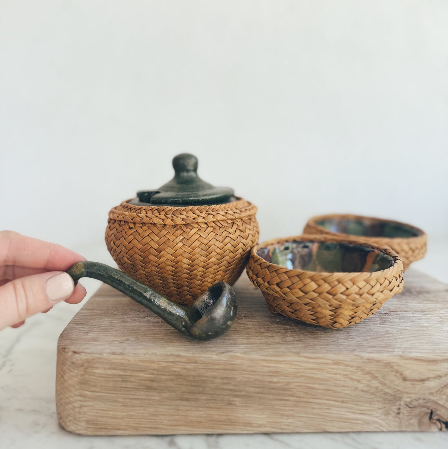 Vintage Wicker Condiment Set