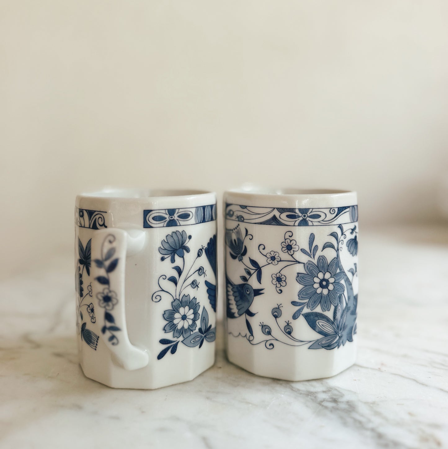 Pair of Vintage Blue and White Mugs