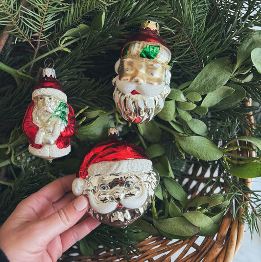 Trio of Hand Blown Glass Santas