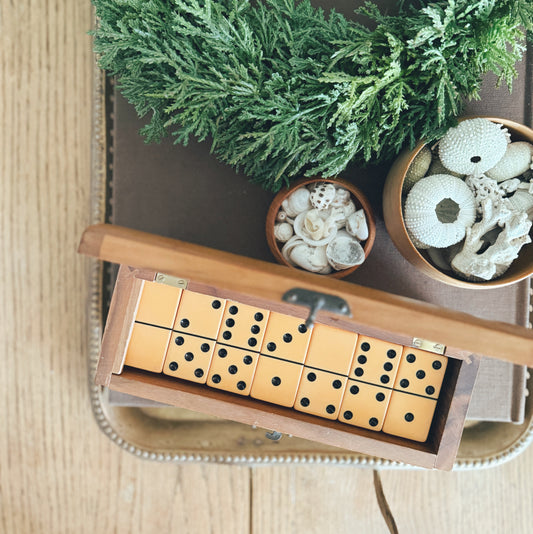 Vintage Wooden Box of Dominoes